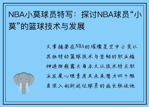 NBA小莫球员特写：探讨NBA球员“小莫”的篮球技术与发展